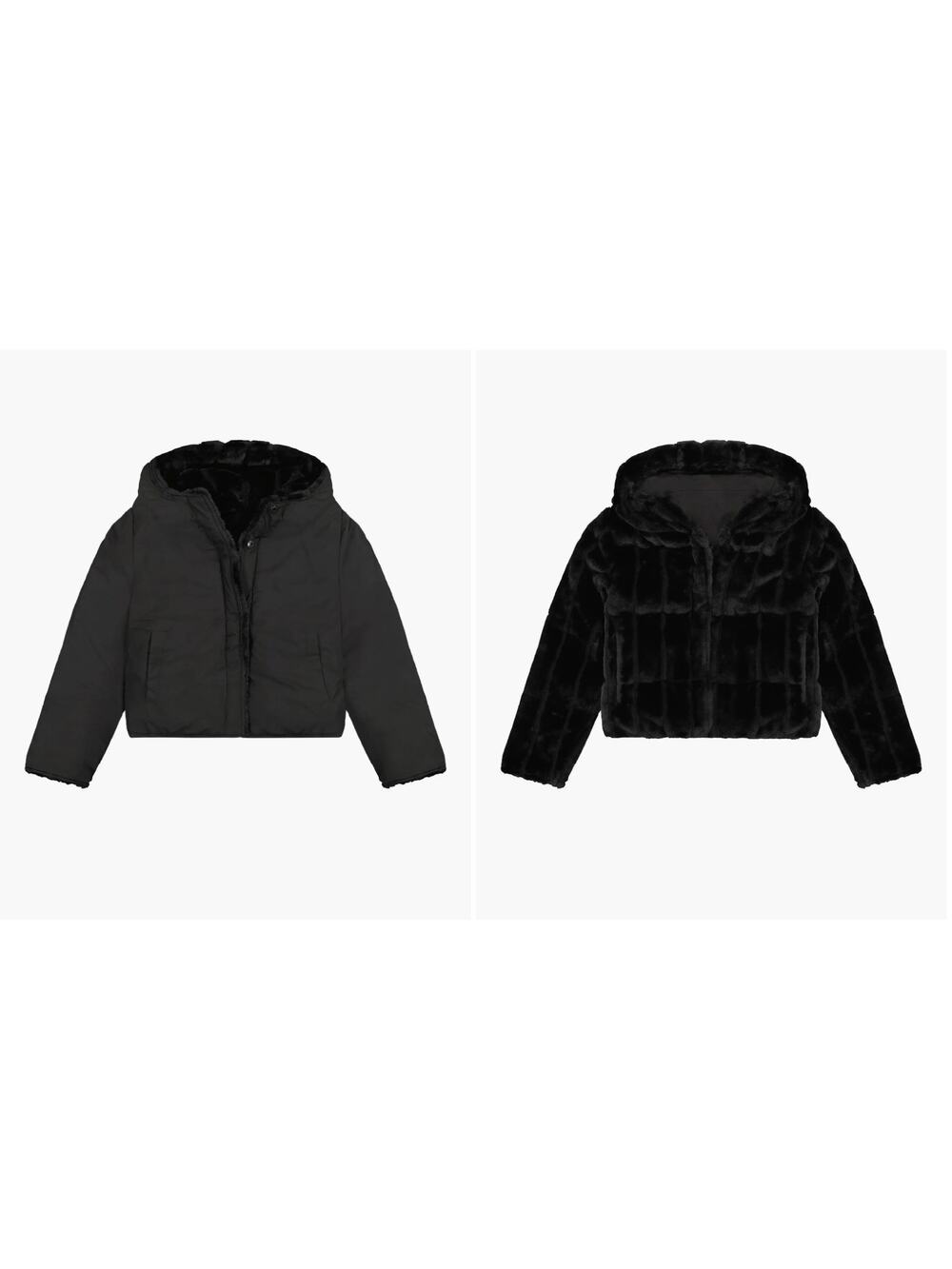 SAM EDELMAN Kids' Faux Fur Reversible Hooded Jacket In Black Size 10/12